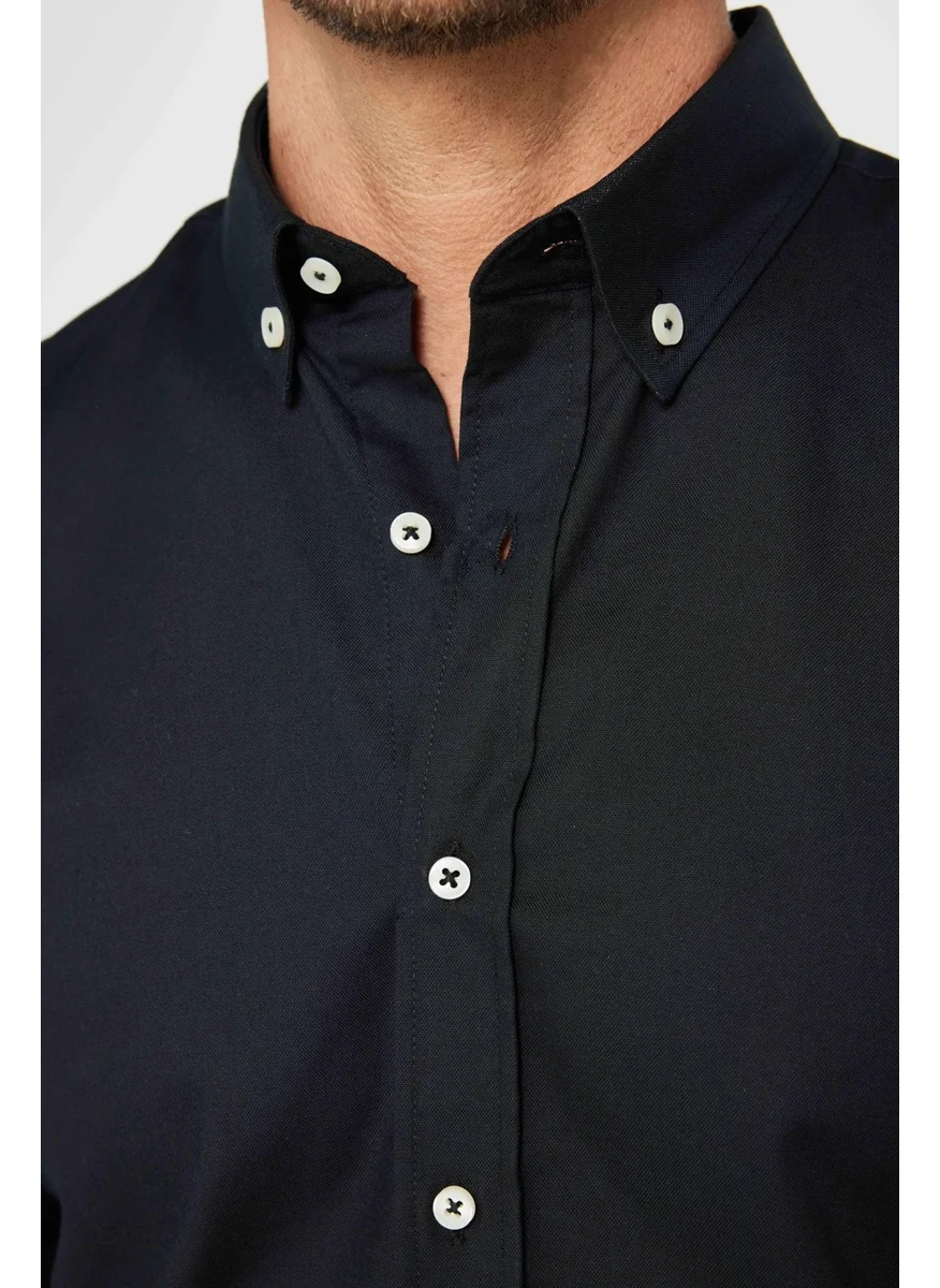 Tudors Slim Fit Slim Fit Button Collar Oxford Texture Cotton Black Men's Shirt
