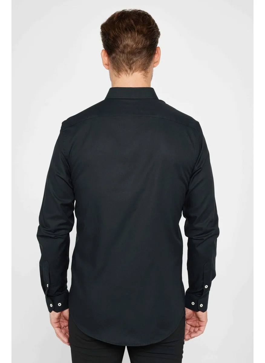 Tudors Slim Fit Slim Fit Button Collar Oxford Texture Cotton Black Men's Shirt
