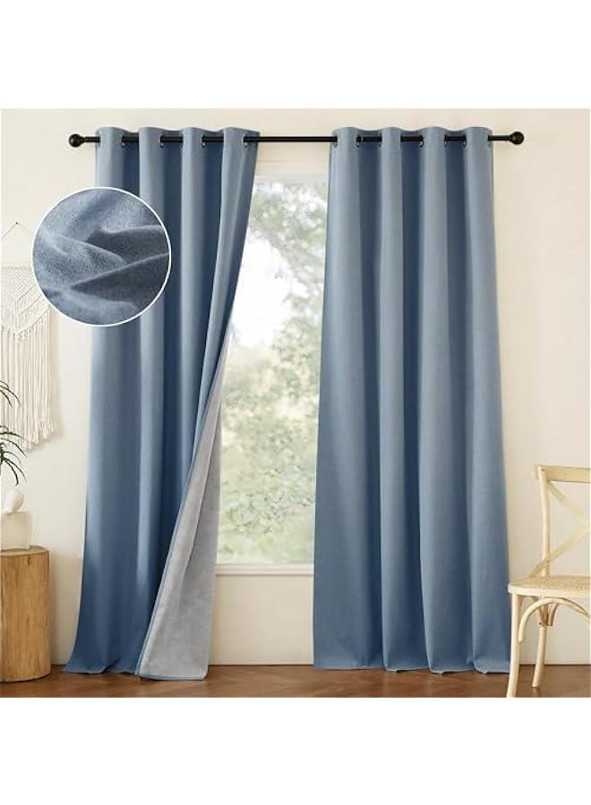 Arabest Stone Blue Full Shade Faux Linen Curtain Panels 90 Long, Pair of Energy Smart & Noise Blocking Out Blackout Drapes for Guest Room Window, Thermal Insulated Lined Window Dressing (52 inch)  - Image 1