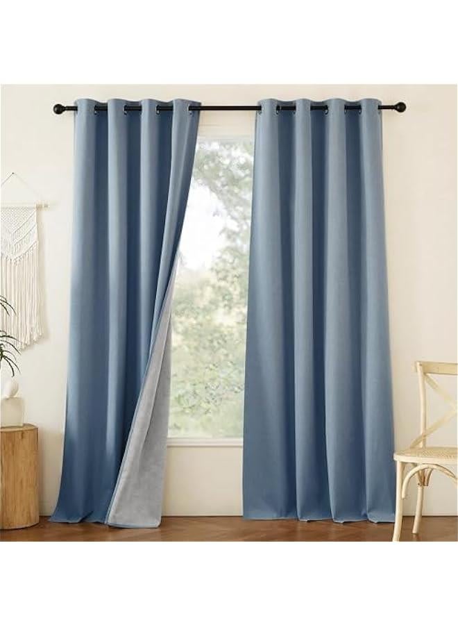 Arabest Stone Blue Full Shade Faux Linen Curtain Panels 90 Long, Pair of Energy Smart & Noise Blocking Out Blackout Drapes for Guest Room Window, Thermal Insulated Lined Window Dressing (52 inch)  - Image 2