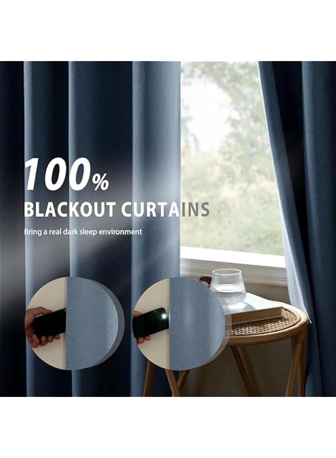 Arabest Stone Blue Full Shade Faux Linen Curtain Panels 90 Long, Pair of Energy Smart & Noise Blocking Out Blackout Drapes for Guest Room Window, Thermal Insulated Lined Window Dressing (52 inch)  - Image 3