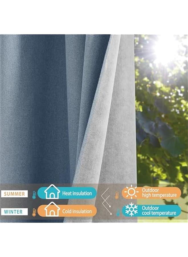 Arabest Stone Blue Full Shade Faux Linen Curtain Panels 90 Long, Pair of Energy Smart & Noise Blocking Out Blackout Drapes for Guest Room Window, Thermal Insulated Lined Window Dressing (52 inch)  - Image 4