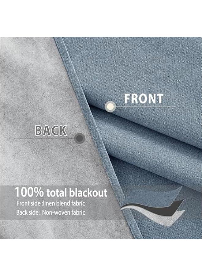 Arabest Stone Blue Full Shade Faux Linen Curtain Panels 90 Long, Pair of Energy Smart & Noise Blocking Out Blackout Drapes for Guest Room Window, Thermal Insulated Lined Window Dressing (52 inch)  - Image 5
