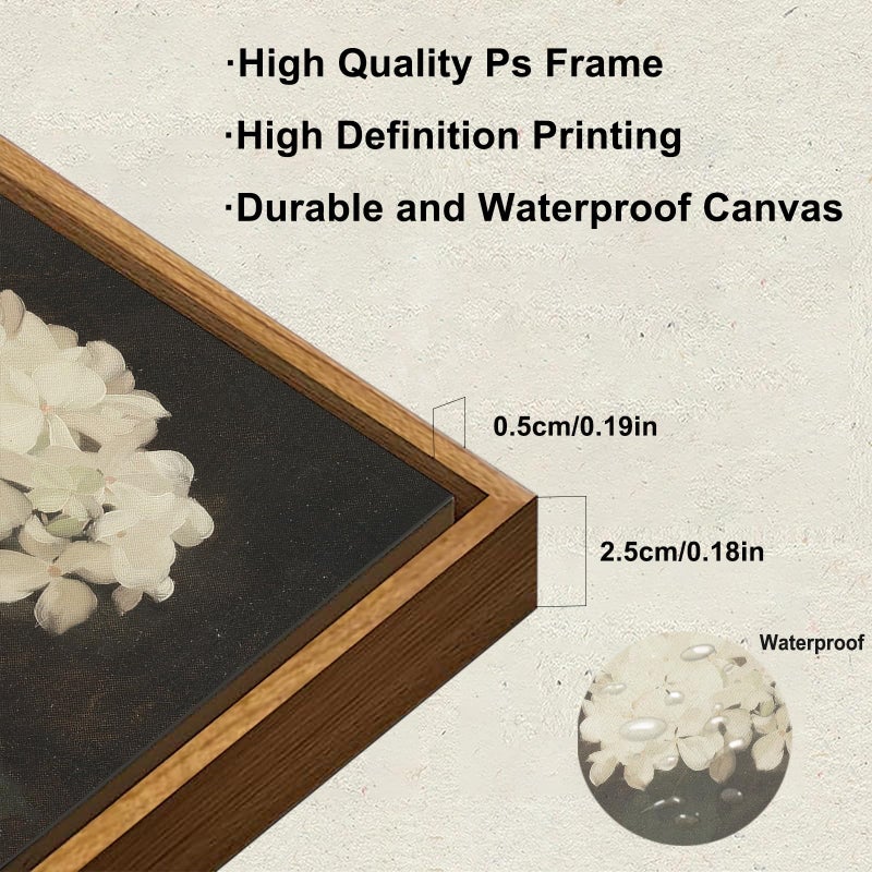 KBKBART Framed Wall Art Vintage Wall Art Room Decor  White Hydrangea Still Life Flower Canvas Oil Painting Prints for Wall Decor  Classical Floral Wall Decor  Bedroom Bathroom Wall Pictures Artwork(8x10"") - Image 3