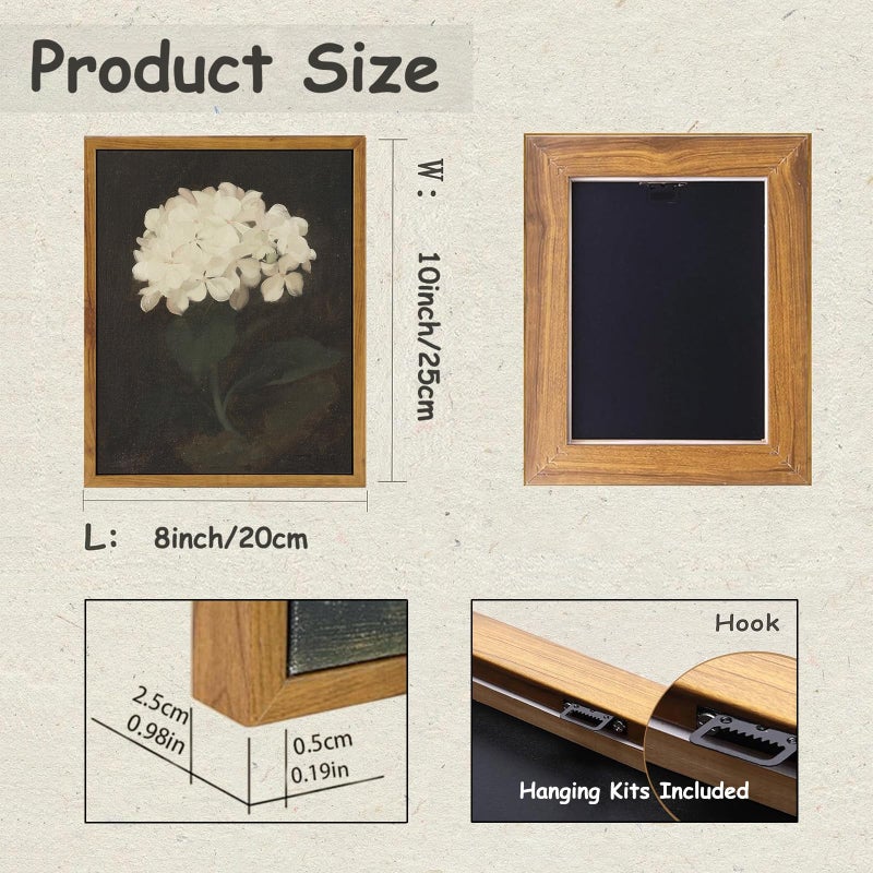 KBKBART Framed Wall Art Vintage Wall Art Room Decor  White Hydrangea Still Life Flower Canvas Oil Painting Prints for Wall Decor  Classical Floral Wall Decor  Bedroom Bathroom Wall Pictures Artwork(8x10"") - Image 2