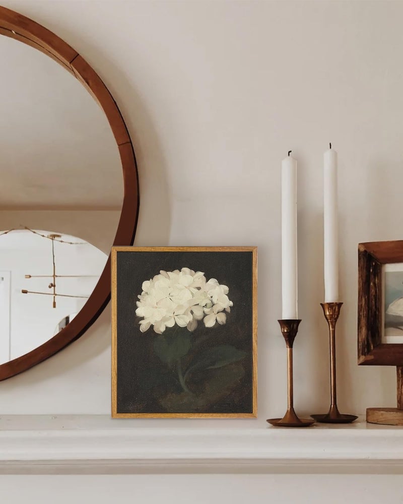 KBKBART Framed Wall Art Vintage Wall Art Room Decor  White Hydrangea Still Life Flower Canvas Oil Painting Prints for Wall Decor  Classical Floral Wall Decor  Bedroom Bathroom Wall Pictures Artwork(8x10"") - Image 5