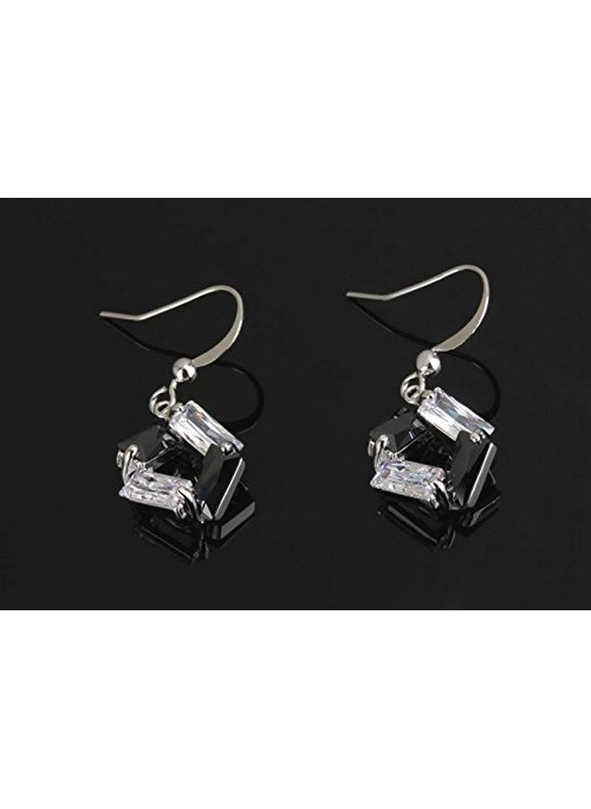 Crystalline Azuria Black And White Zirconia Crystals Rhombus Set Pendant Necklace 18 Inches Dangle Earrings 18K White Gold Plated  - Image 5