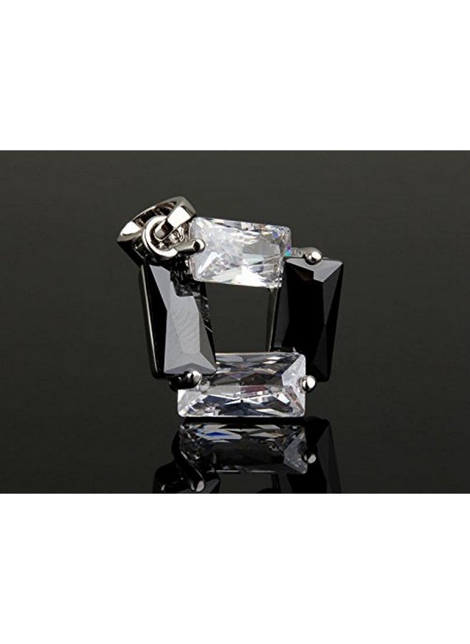 Crystalline Azuria Black And White Zirconia Crystals Rhombus Set Pendant Necklace 18 Inches Dangle Earrings 18K White Gold Plated  - Image 3
