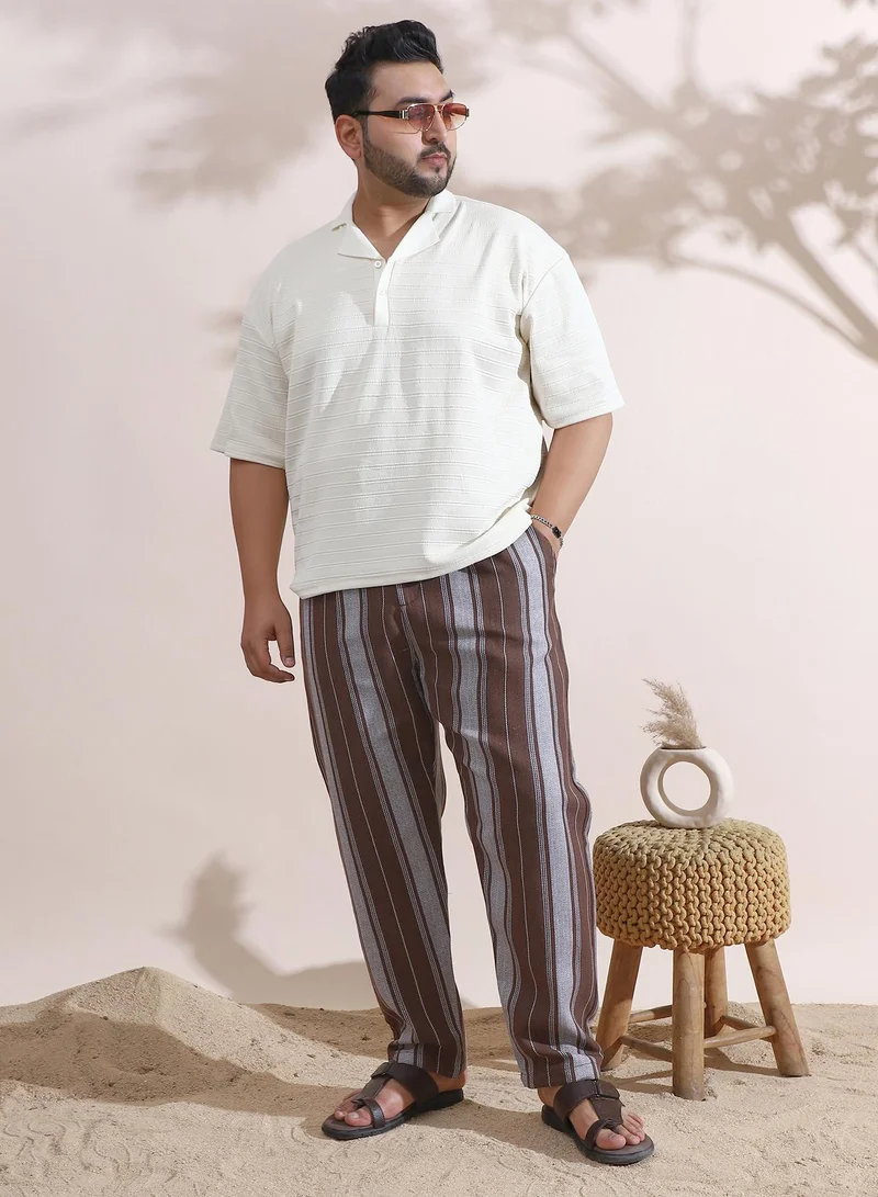 Instafab Plus Instafab Plus Men's Cream White Coil-Tactile Cuban Polo T-Shirt For Casual Wear | Polo Neck | Short Cuffed Sleeves | Half-Button Closure | Plus Size T-Shirt Crafted With Comfort Fit For Everyday Wear