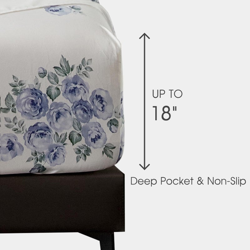 HYPREST Blue Floral Bed Sheets King Size, 18 inches Deep Pocket Sheets 1800 Thread Count, 4 Pieces Sheet Set Soft Breathable Farmhouse Sheets Shabby Chic Bed Sheets,Oeko-Tex Certificated - Image 3