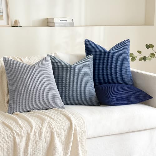 MIULEE Blue Decorative Pillow Covers 20x20 Inch Set of 4 Boho Western Farmhouse Home Decor Couch Throw Pillows Summer Coastal Corduroy Couch Pillowcases Industrial for Sofa Living Room Bed - Image 3