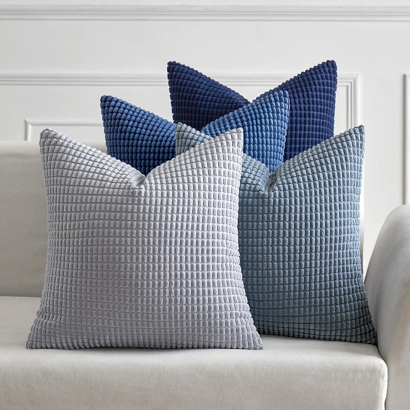 MIULEE Blue Decorative Pillow Covers 20x20 Inch Set of 4 Boho Western Farmhouse Home Decor Couch Throw Pillows Summer Coastal Corduroy Couch Pillowcases Industrial for Sofa Living Room Bed - Image 2