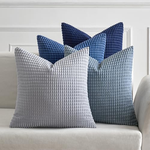 MIULEE Blue Decorative Pillow Covers 20x20 Inch Set of 4 Boho Western Farmhouse Home Decor Couch Throw Pillows Summer Coastal Corduroy Couch Pillowcases Industrial for Sofa Living Room Bed - Image 1