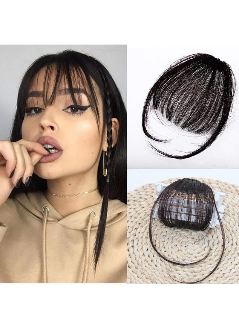 Soraka Hair Clip in Bangs 100 Real Human Hair Bangs Dark Brown Bangs Hair Clip with Temple Clip on Bangs Hair Extensions for Women Black Wispy Bangs 