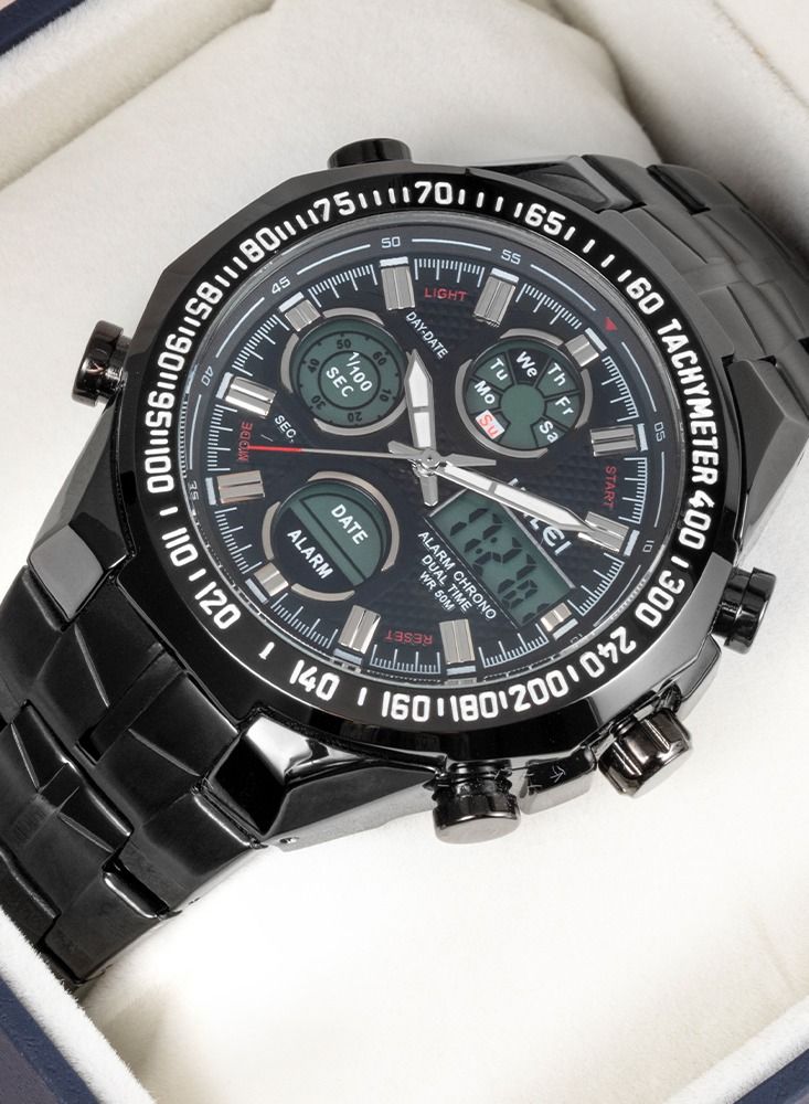 هالي ساعة هارلي للرجال كوارتز بتصميم رياضي بسيط 3 عقارب بتقويم 1001 متر - 45 ملم - أسود - Image 3