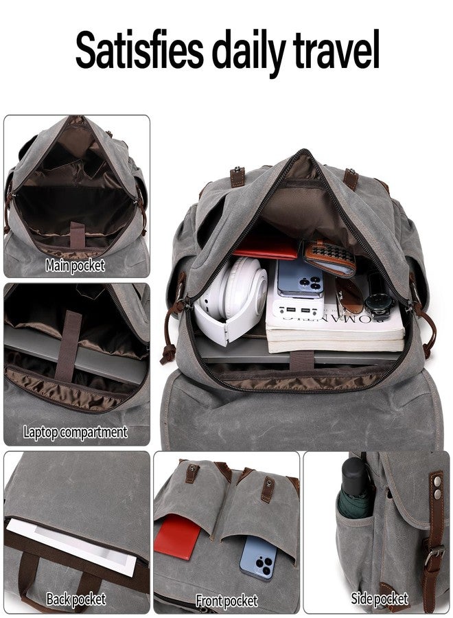 FENGDONG Mens Messenger Bag 15.6 Inch Vintage Waxed Canvas Genuine Leather Briefcase Leather Computer Laptop Bag Rugged Satchel Shoulder Bag Gray - Image 3
