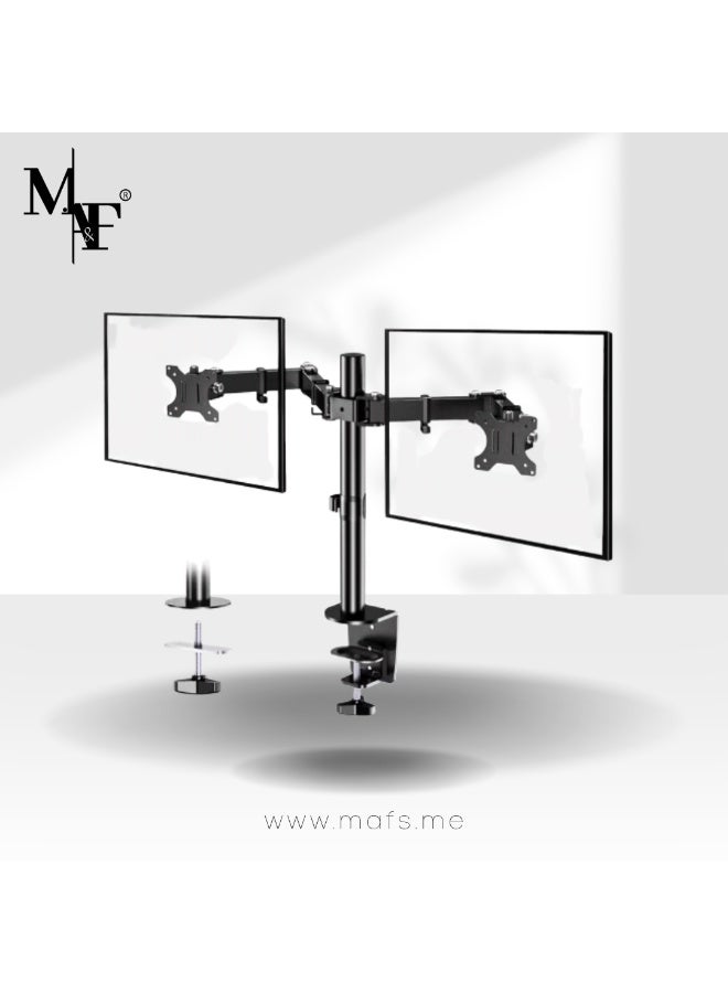 Dual Monitor Arm - Height Adjustable Dual Monitor Arm for 13-27" Computer Screens UP to 8KGs, Ergonomic Heavy Duty Dual VESA Monitor Mount 75mm/100mm, Designed for Home, Office