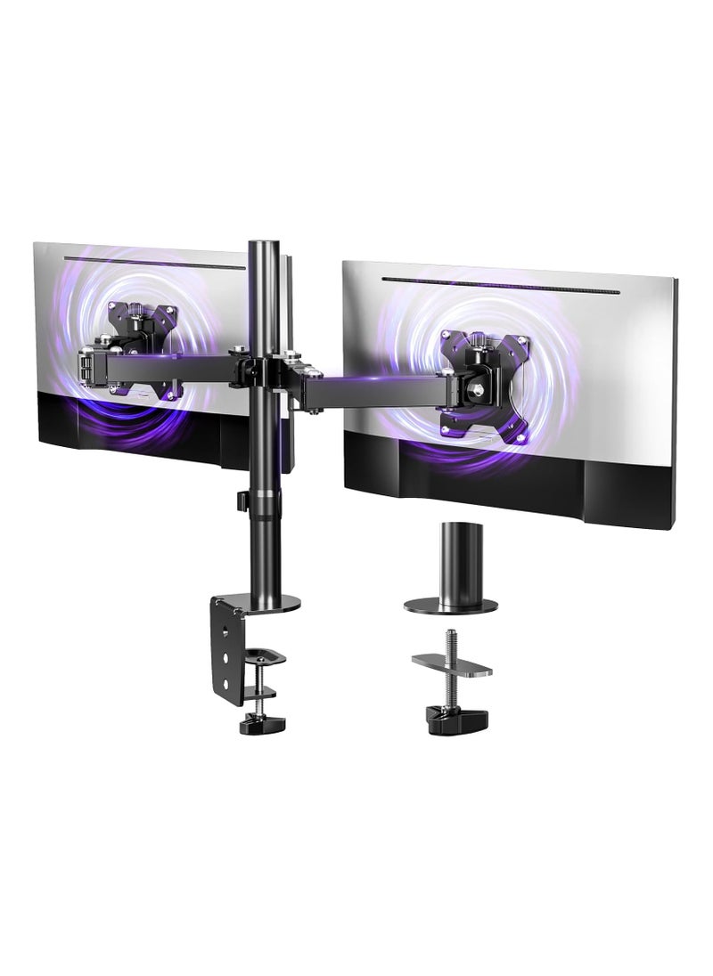 Dual Monitor Arm - Height Adjustable Dual Monitor Arm for 13-27" Computer Screens UP to 8KGs, Ergonomic Heavy Duty Dual VESA Monitor Mount 75mm/100mm, Designed for Home, Office  - Image 2