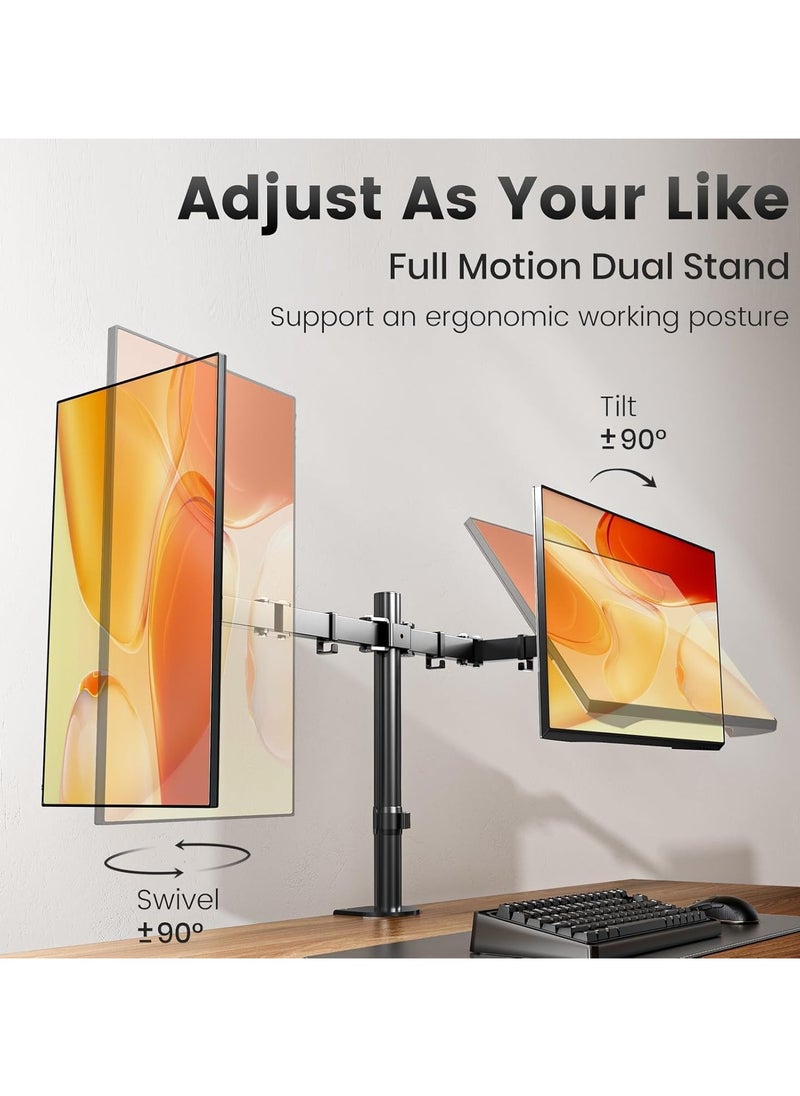 Dual Monitor Arm - Height Adjustable Dual Monitor Arm for 13-27" Computer Screens UP to 8KGs, Ergonomic Heavy Duty Dual VESA Monitor Mount 75mm/100mm, Designed for Home, Office  - Image 5