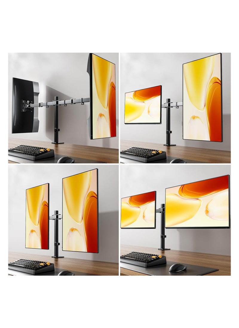 Dual Monitor Arm - Height Adjustable Dual Monitor Arm for 13-27" Computer Screens UP to 8KGs, Ergonomic Heavy Duty Dual VESA Monitor Mount 75mm/100mm, Designed for Home, Office  - Image 4