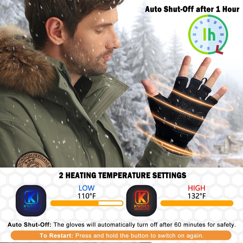 Kivdes Heated Gloves Fingerless for Women Man Rechargeable Electric Touchscreen Wearable Cold Winter Work Arthritis Pain Relief Hand Warmers Hot Compress Reusable (M) - Image 5