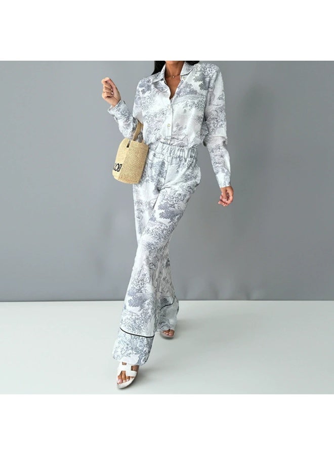 general 2025-2026 Women's Personalized Graffiti Casual Shirt with Flap Collar and Long Sleeves Fashion Set