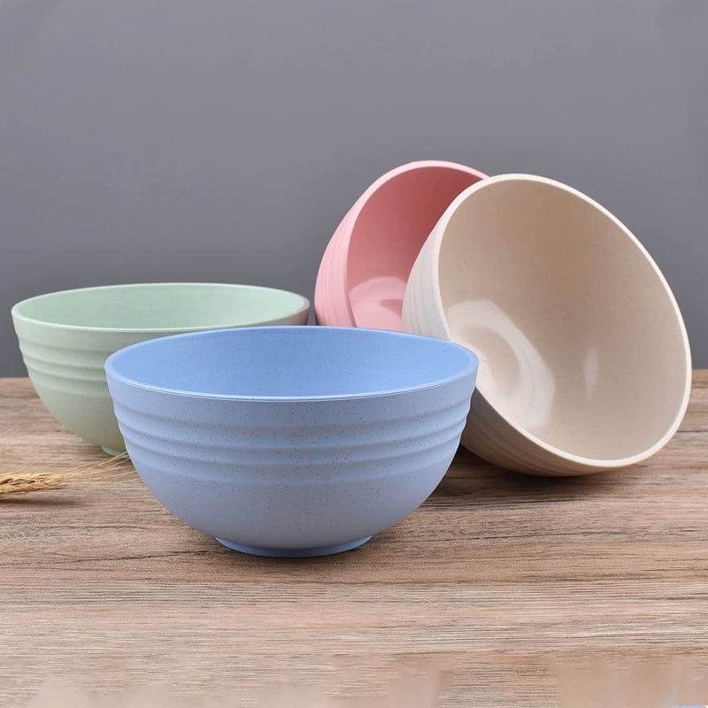 INVOSS Set of 4 Serving and Mixing Bowls with Lids, 800 ml Bamboo Fibers & Wheat Husk, Microwave Safe Bowl, Ideal for Snacks, Soap, Salad, and Noodles, Cereal Bowls - Multicolors - Image 3