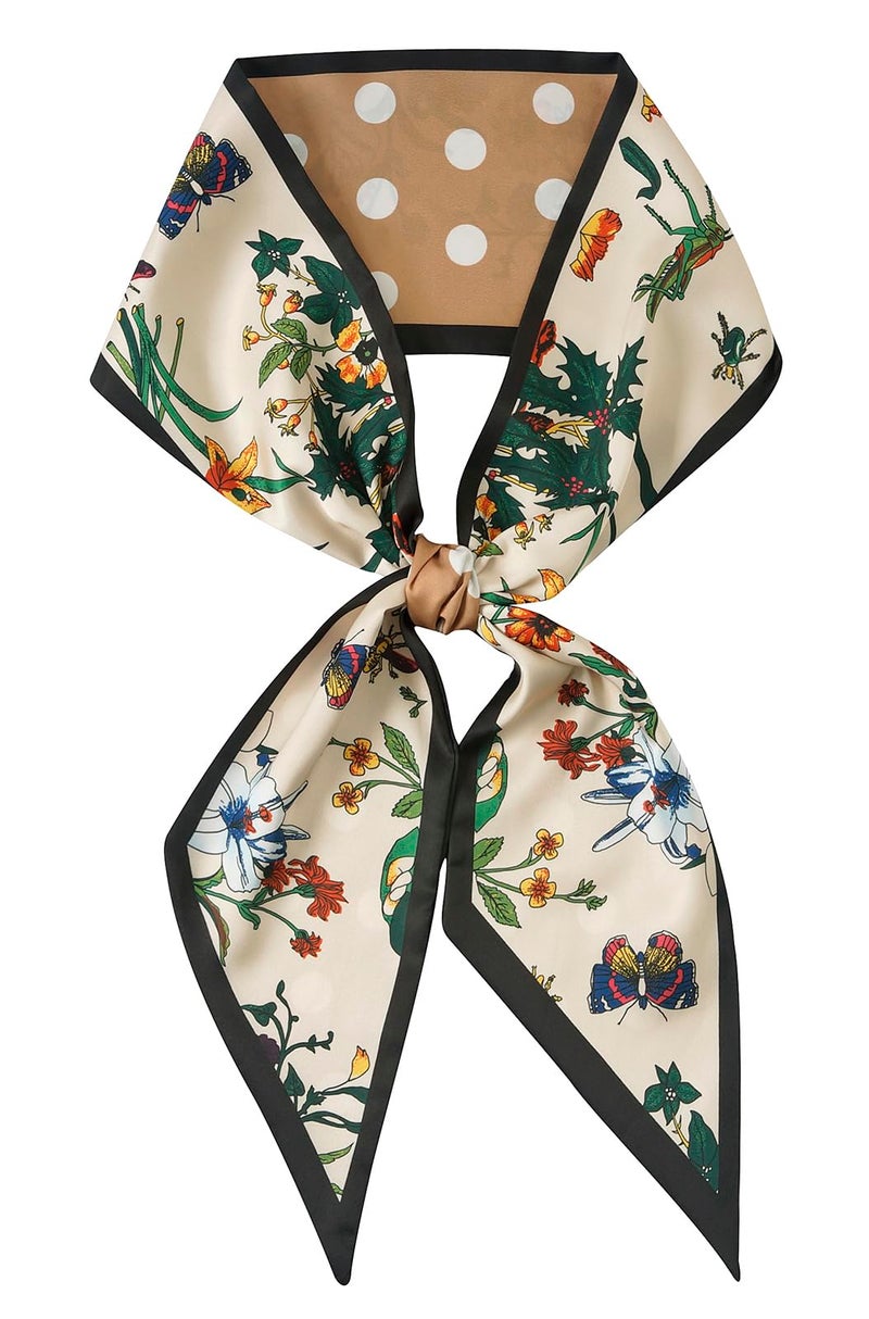 CHUNG Head Scarf Printed Hair Neck Scarves For Women Purse HandBag Silky Satin Long Thin Fashion Neck Tie 57 * 5.5",Flower-76 - Image 1