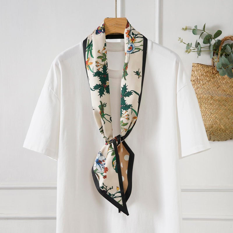 CHUNG Head Scarf Printed Hair Neck Scarves For Women Purse HandBag Silky Satin Long Thin Fashion Neck Tie 57 * 5.5",Flower-76 - Image 4