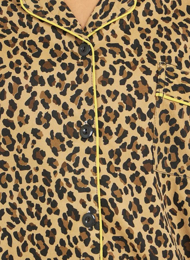 Styli All Over Leopard Print Button Through Shirt and Pyjama Set