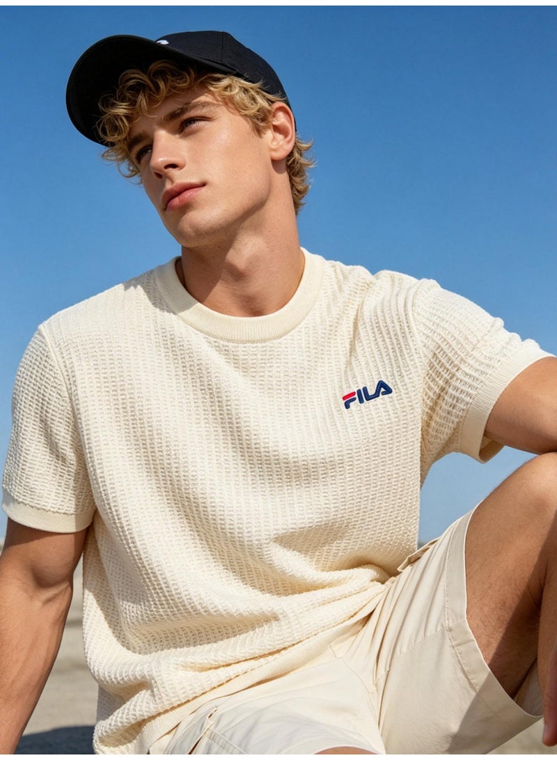 فيلا FILA men's and women's waffle knitted short-sleeved t-shirts - Image 1