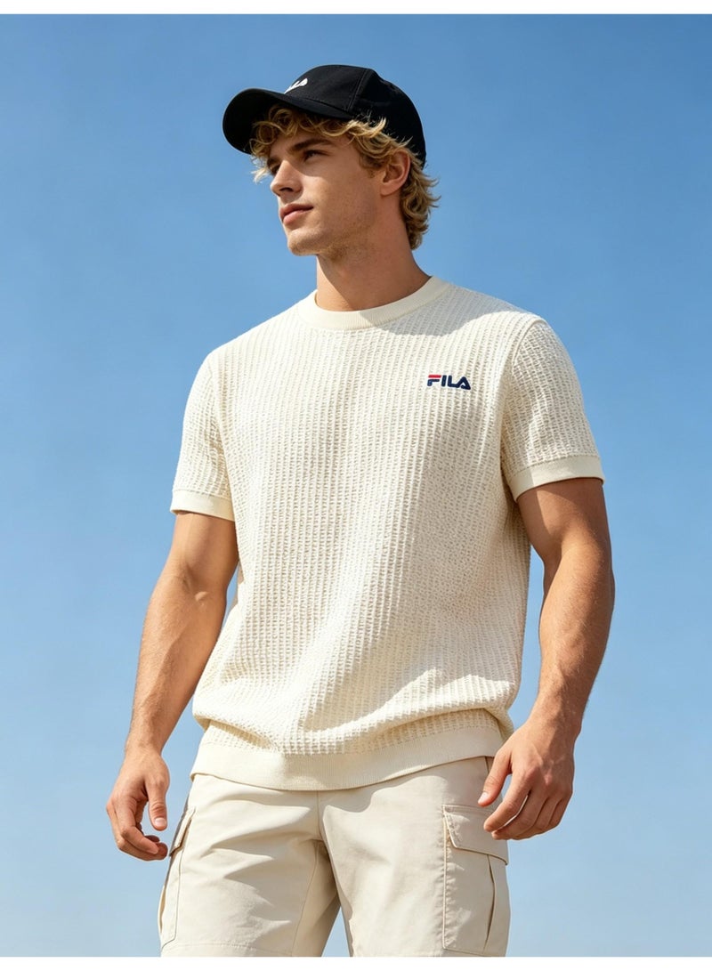 فيلا FILA men's and women's waffle knitted short-sleeved t-shirts - Image 4