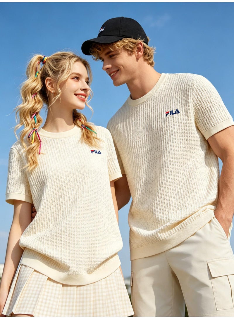 فيلا FILA men's and women's waffle knitted short-sleeved t-shirts - Image 2