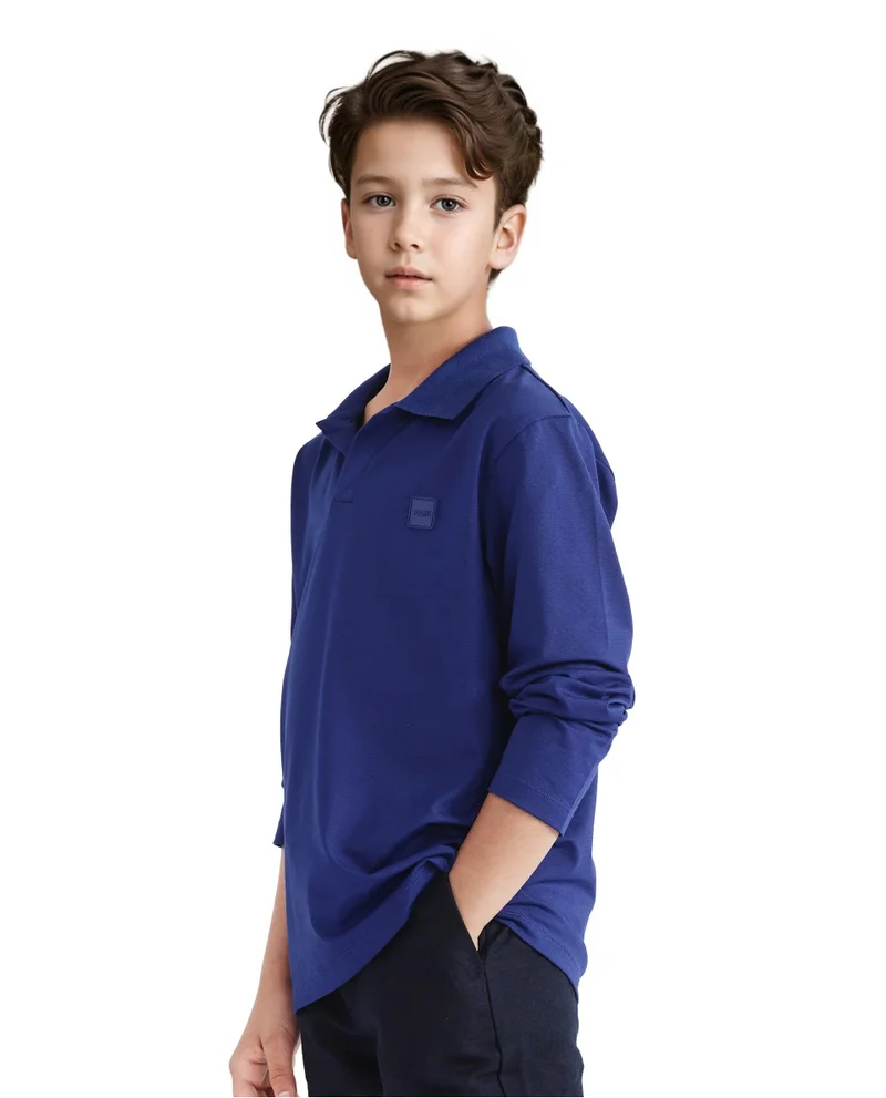 Rare Ones Rare Ones Kids Flit Blue Cotton Poly Full Sleeve Regular Collar Solid Polo