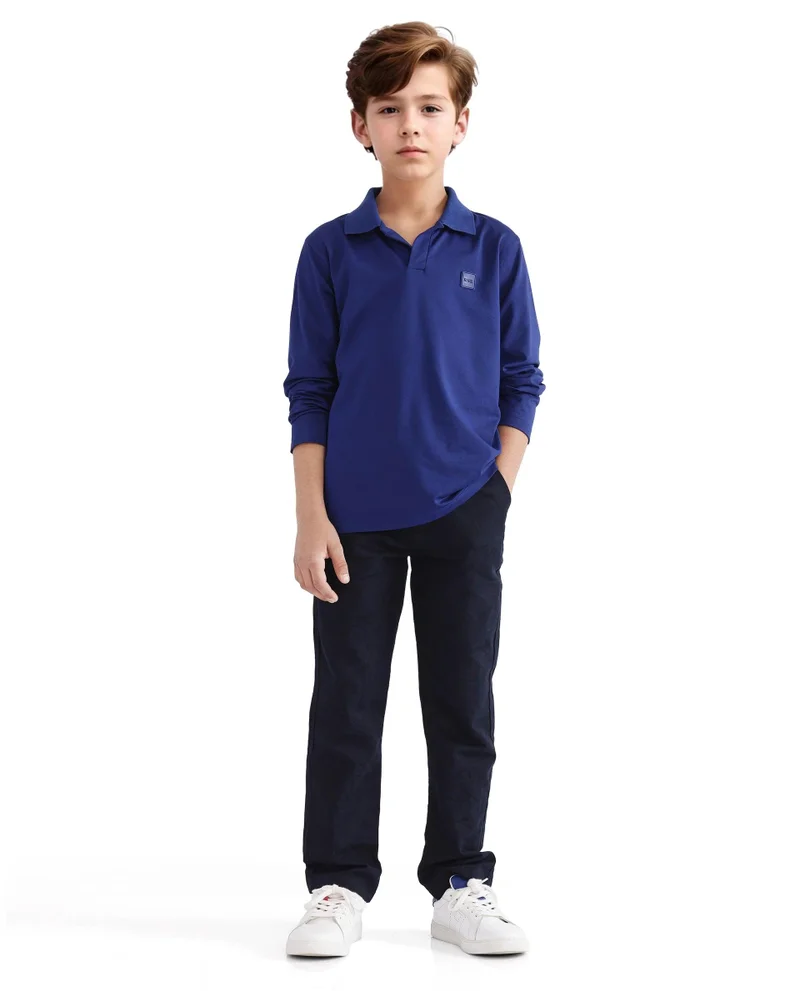 Rare Ones Rare Ones Kids Flit Blue Cotton Poly Full Sleeve Regular Collar Solid Polo