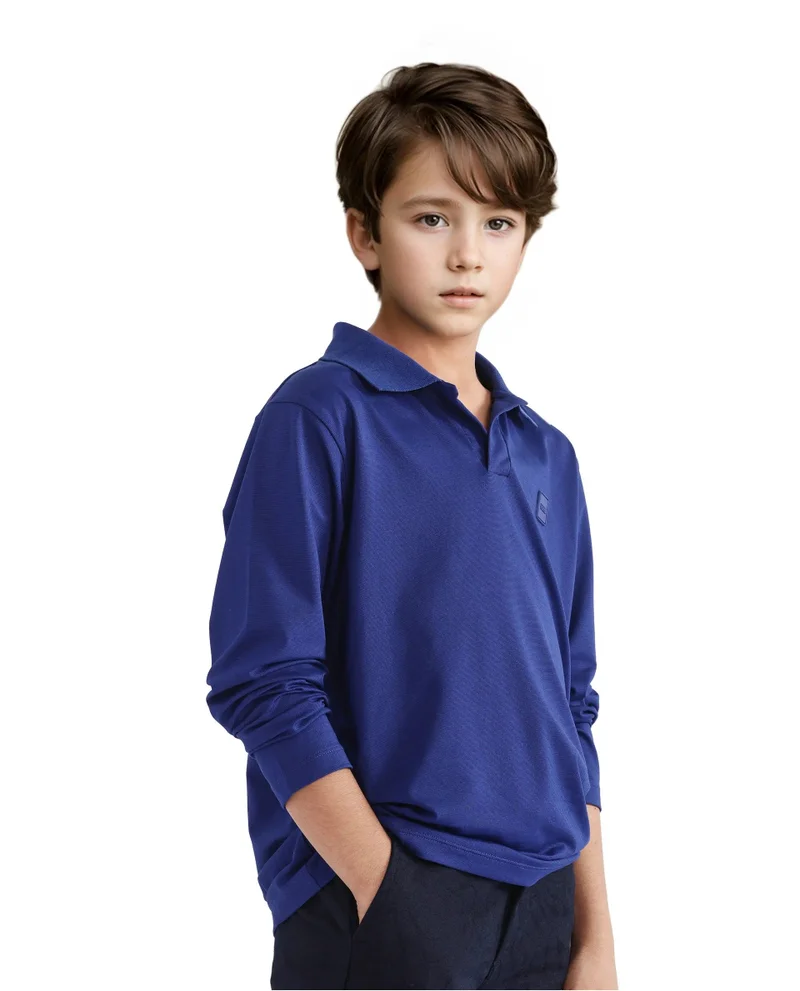 Rare Ones Rare Ones Kids Flit Blue Cotton Poly Full Sleeve Regular Collar Solid Polo