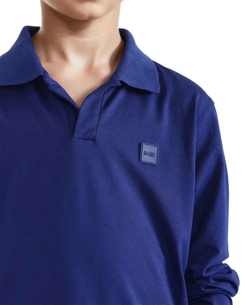Rare Ones Rare Ones Kids Flit Blue Cotton Poly Full Sleeve Regular Collar Solid Polo