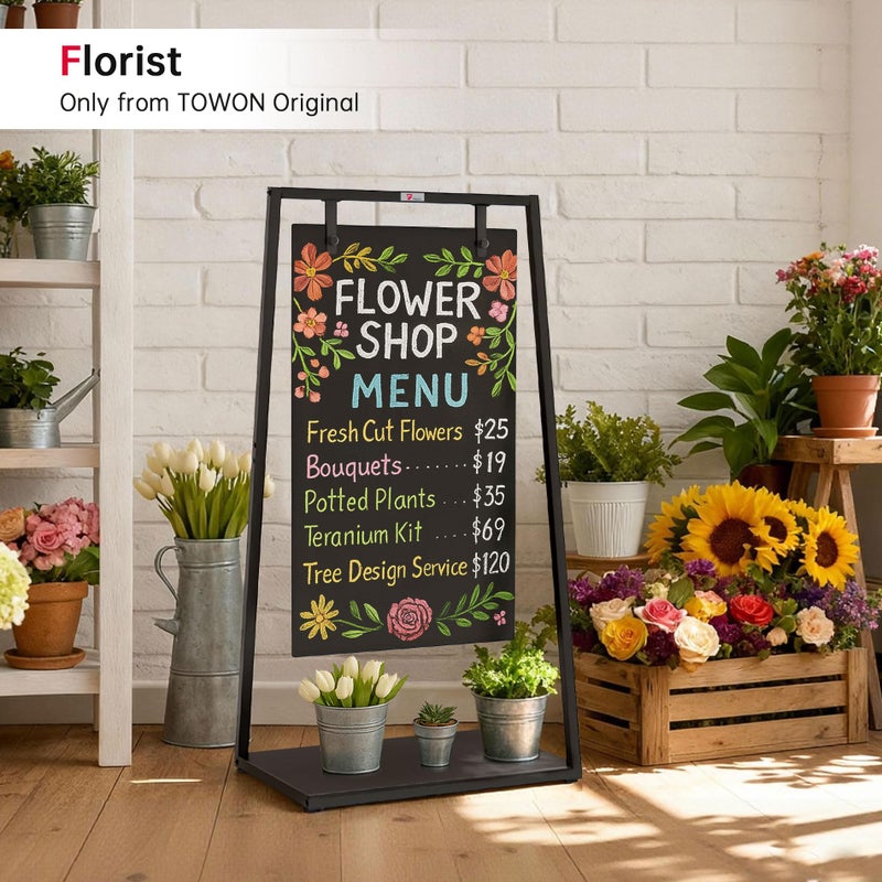 TOWON Z-Shaped Chalkboard Sign, 21''Wx43.5''H Weatherproof Chalkboard Double-Sided, Indoor/Outdoor Swinging Board, Heavy-Duty Sandwich Board with Metal Clip for CafÃ©, Sidewalk, Florist, Wedding Events - Image 5