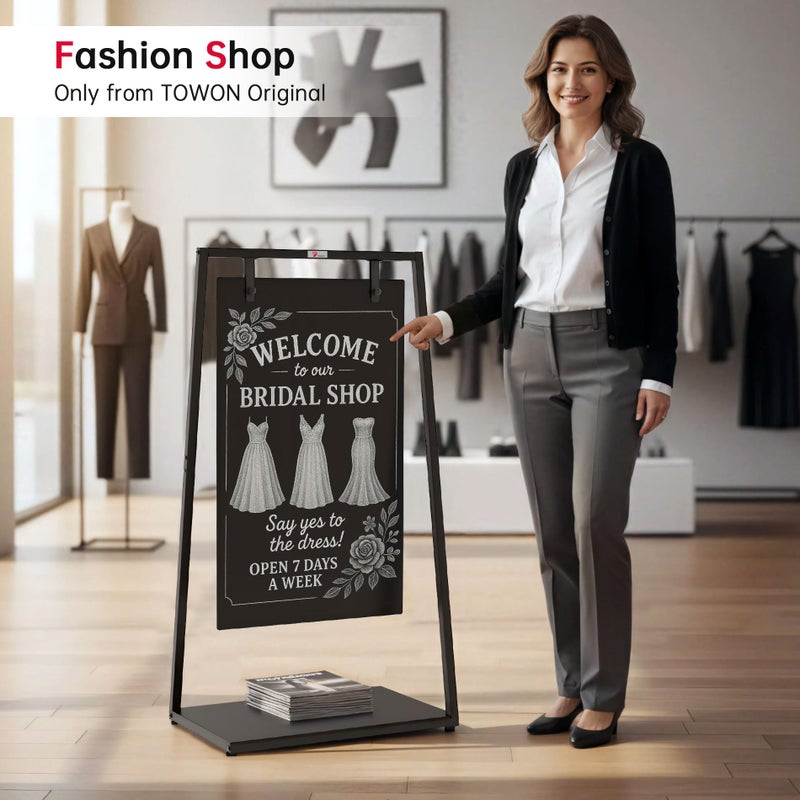 TOWON Z-Shaped Chalkboard Sign, 21''Wx43.5''H Weatherproof Chalkboard Double-Sided, Indoor/Outdoor Swinging Board, Heavy-Duty Sandwich Board with Metal Clip for CafÃ©, Sidewalk, Florist, Wedding Events - Image 2