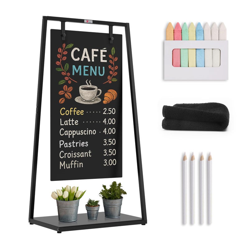 TOWON Z-Shaped Chalkboard Sign, 21''Wx43.5''H Weatherproof Chalkboard Double-Sided, Indoor/Outdoor Swinging Board, Heavy-Duty Sandwich Board with Metal Clip for CafÃ©, Sidewalk, Florist, Wedding Events - Image 1