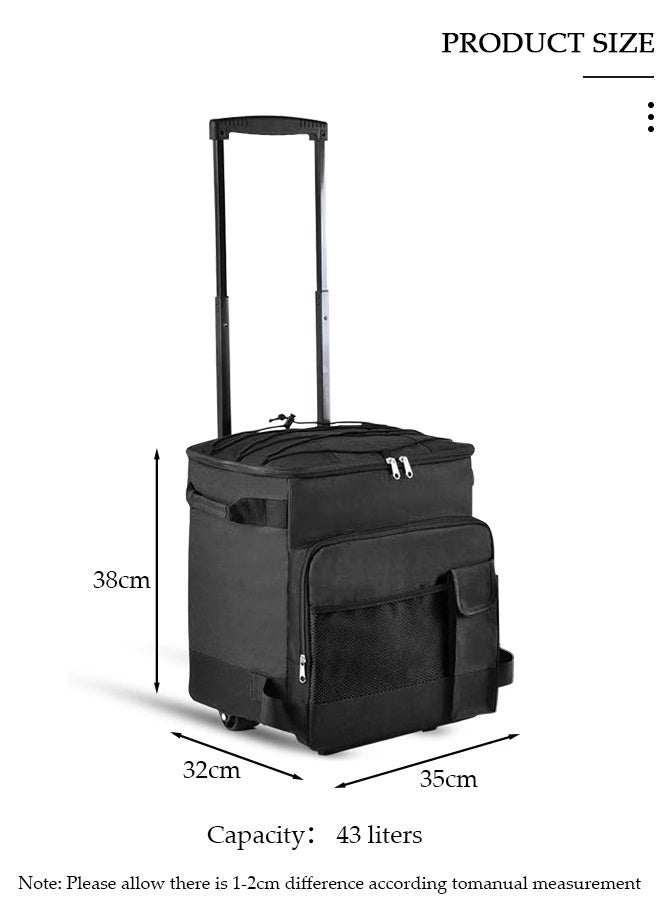DUNISO Trolley Cooler Food Bag, Portable Hand Boot Cart Trunk, Insulated Rolling Thermal Beverage with Foldable Wheels Roller for Outdoor BBQ Beach, Camping, Picnics, Grocery Shopping - Image 2