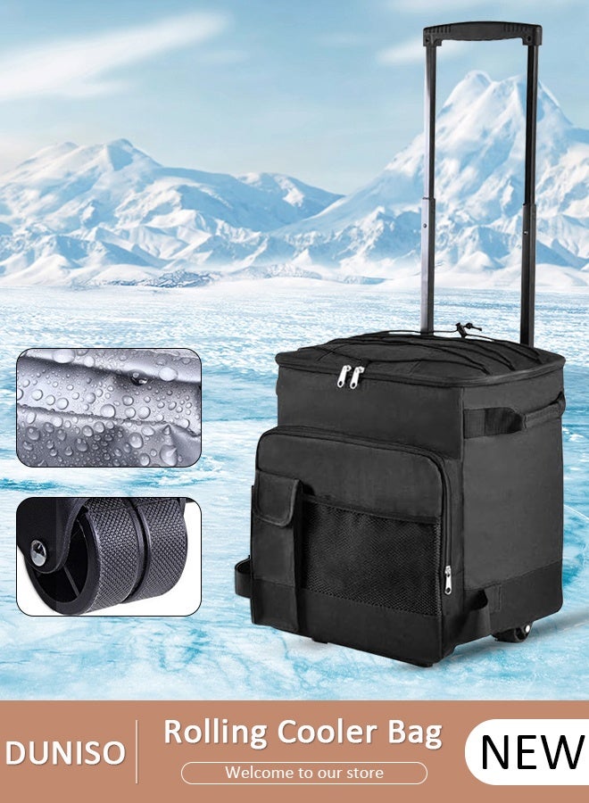 DUNISO Trolley Cooler Food Bag, Portable Hand Boot Cart Trunk, Insulated Rolling Thermal Beverage with Foldable Wheels Roller for Outdoor BBQ Beach, Camping, Picnics, Grocery Shopping - Image 1