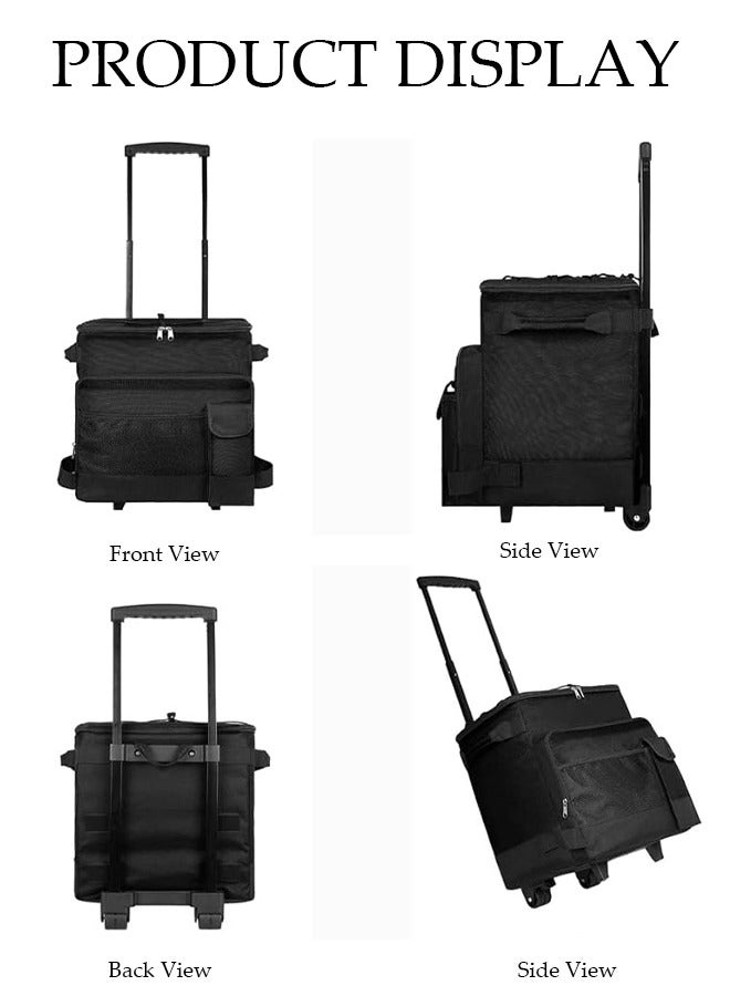 Trolley Cooler Food Bag, Portable Hand Boot Cart Trunk, Insulated Rolling Thermal Beverage with Foldable Wheels Roller for Outdoor BBQ Beach, Camping, Picnics, Grocery Shopping