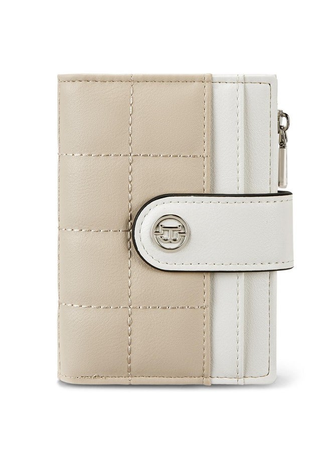 Bostanten Small Wallet For Women Leather Rfid Blocking Card Holder Bifold Compact Wallets With Zipper Coin Pocket Beige＆Khaki  - Image 1