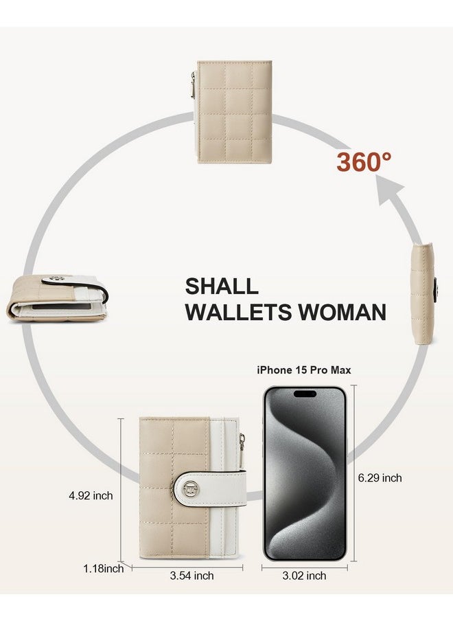 Bostanten Small Wallet For Women Leather Rfid Blocking Card Holder Bifold Compact Wallets With Zipper Coin Pocket Beige＆Khaki  - Image 4