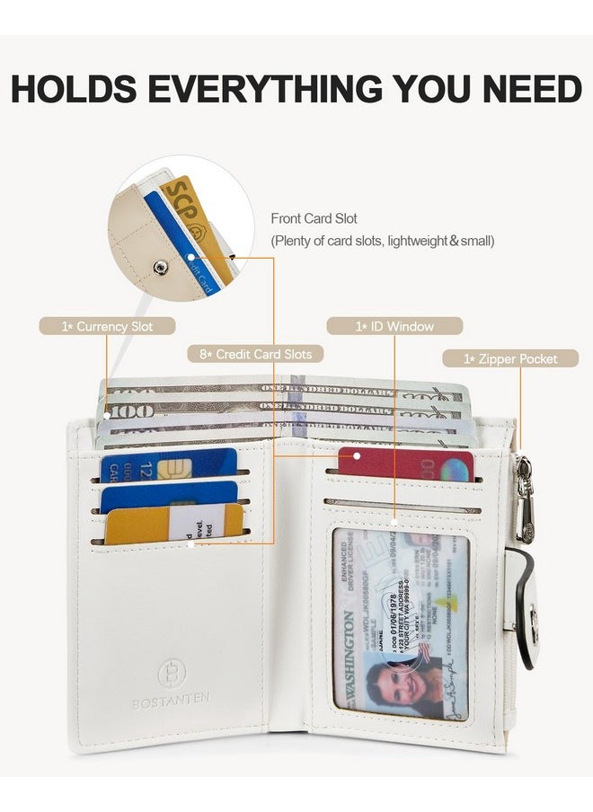 Bostanten Small Wallet For Women Leather Rfid Blocking Card Holder Bifold Compact Wallets With Zipper Coin Pocket Beige＆Khaki  - Image 2