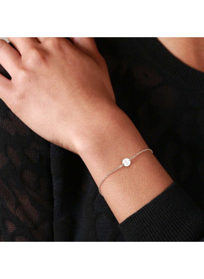 Glimmerst Stainless Steel Initial Bracelet Delicate Coin Letter A Bracelet Dainty Small Disc Name Bracelet Personalized Monogram Charm Bracelet for Women - Image 3