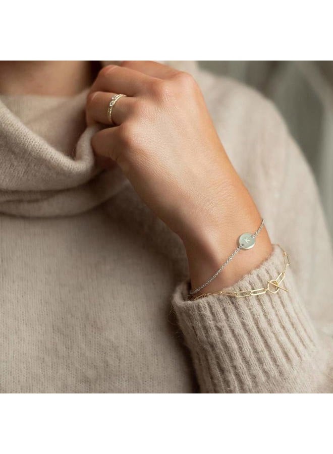 Glimmerst Stainless Steel Initial Bracelet Delicate Coin Letter A Bracelet Dainty Small Disc Name Bracelet Personalized Monogram Charm Bracelet for Women - Image 4