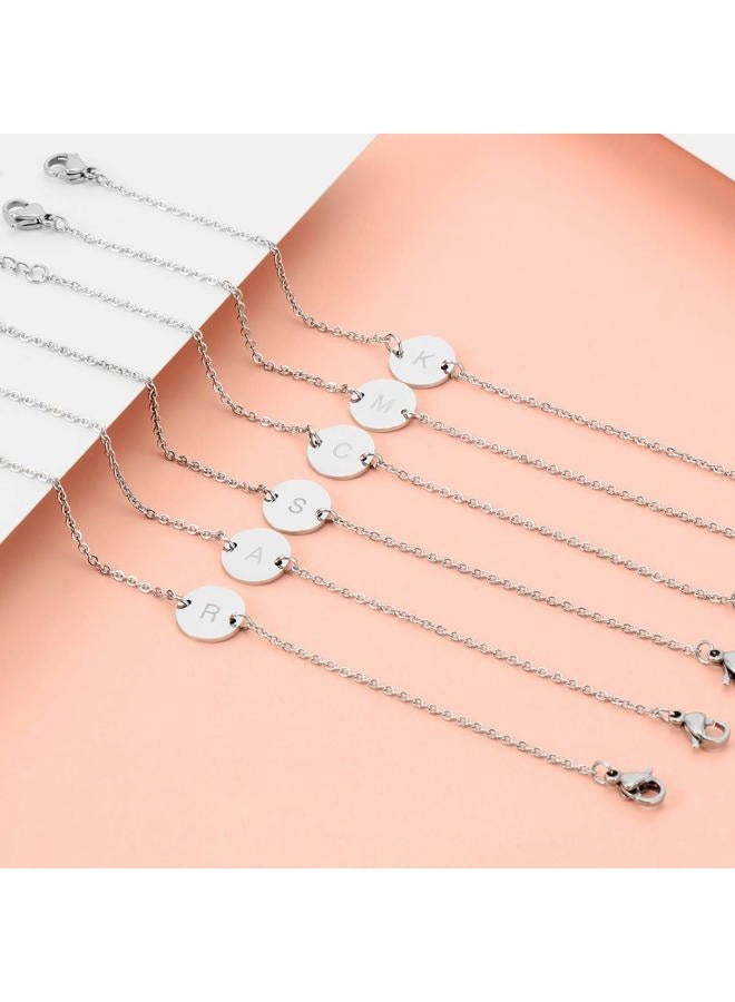 Glimmerst Stainless Steel Initial Bracelet Delicate Coin Letter A Bracelet Dainty Small Disc Name Bracelet Personalized Monogram Charm Bracelet for Women - Image 2