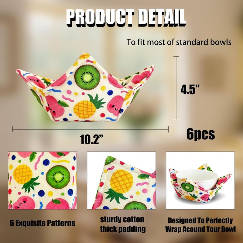 Junlion Cotton Microwavable Bowl Cozy ，Set of 6，Microwave-Safe Hot Bowl Holders, Soup Bowl Cozy Hot Pads，Prevent Hand from Heat and Maintain Food Warm，Ideal Household Gift Store (G) - Image 3
